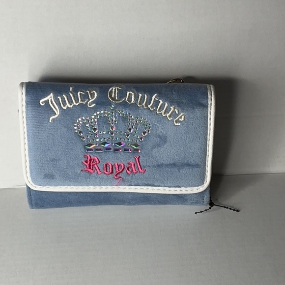 Juicy Couture Handbags - Juicy Couture Royal Crown Rhinestone Velour Wallet Y2K Blue